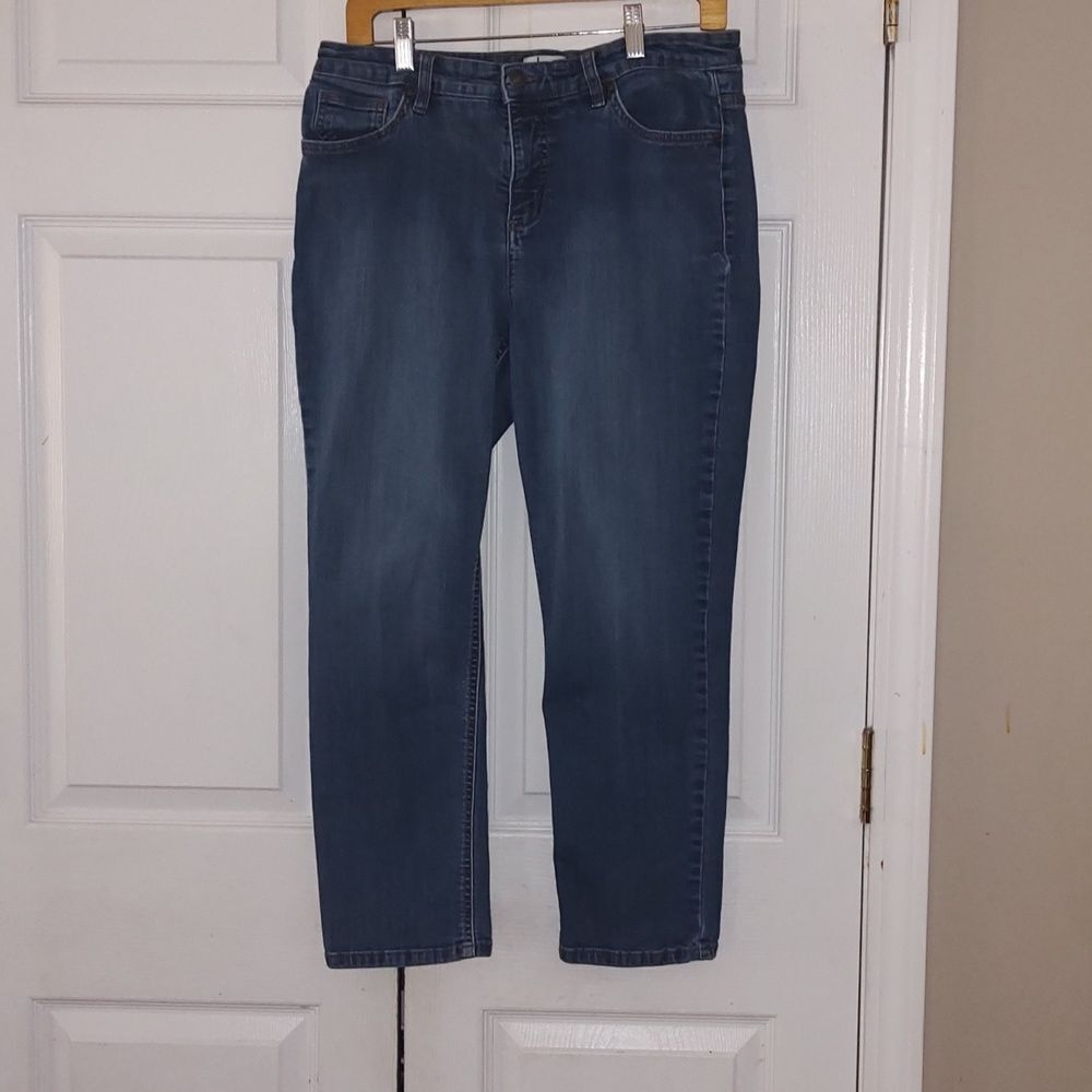 D & Co Denim & Company stretch pull on denim elastic jean leggings   Sz 12P NWOT